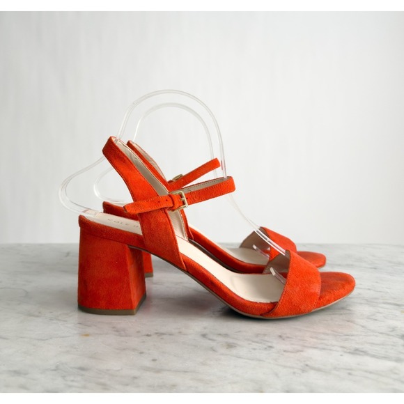 Cole Haan Josie‎ Sandals Size 7.5 Orange Suede Leather Heels - Picture 1 of 4